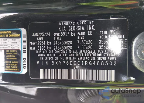 2024 Kia Telluride S из США, поврежденный, VIN 5XYP6DGC1RG488502